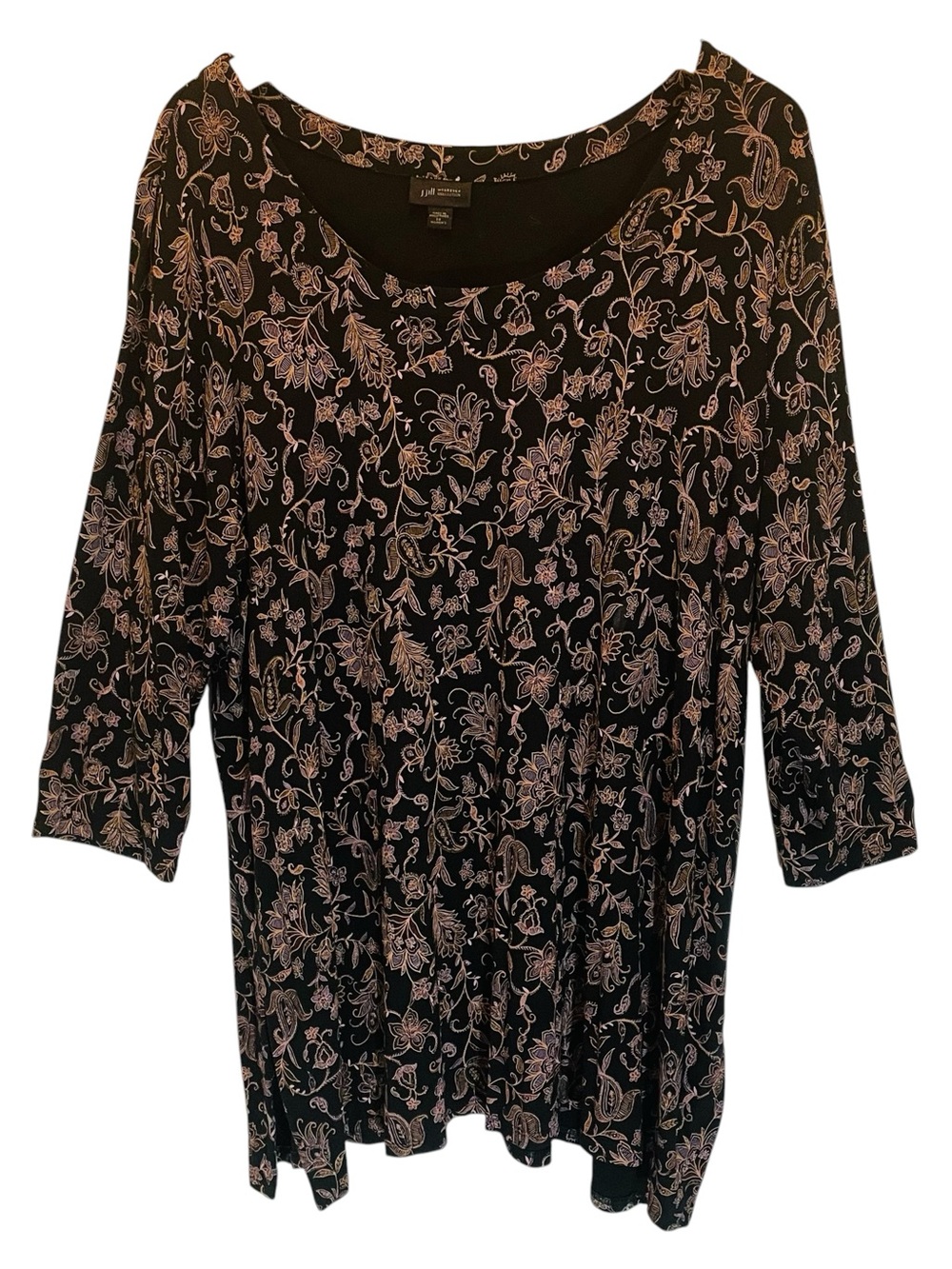 J. Jill Wearever Collection Tunic Top Black with Delicate Floral Print size XL